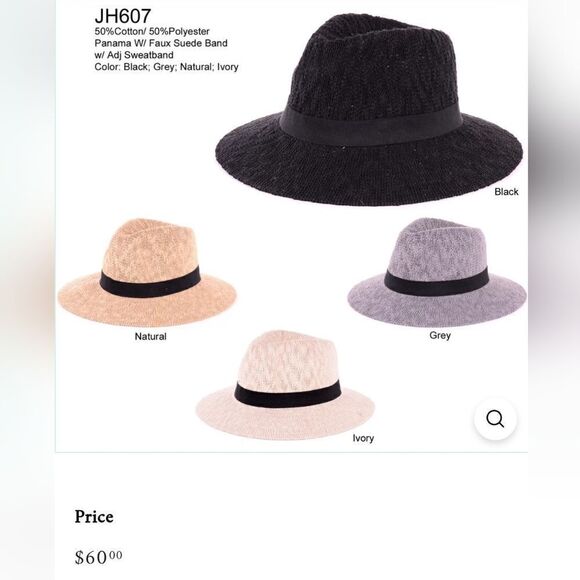 Panama Hat with Faux Suede Band and Adjustable Sweatband main image 5